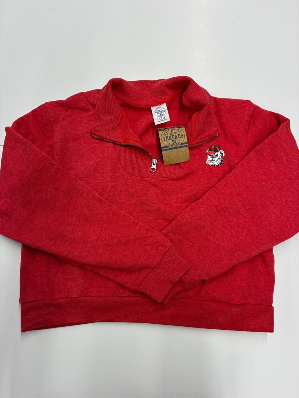 NEW Rivalry Threads Red Cropped Zip-Up Pullover Bulldog Size Small